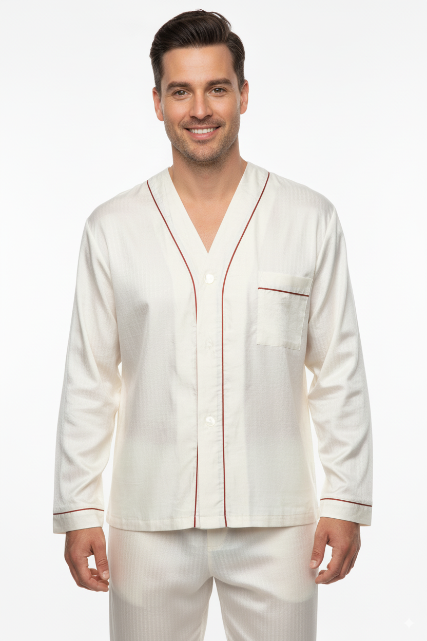 Oppland Erkek Pijama Takımı %100 İpek Kumaş Klasik Model Cepli Rahat Tam Kalıp